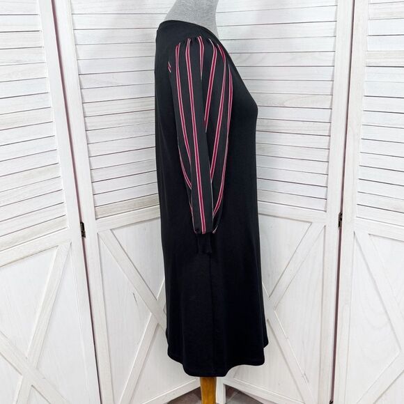 Luxology Jersey Knit Sheer Striped Sleeve Shift Dress Black XS - Picture 3 of 12